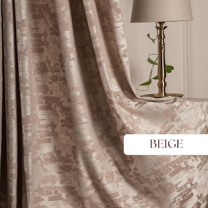 Luxury Cream Beige Terracotta Embroidered Linen Curtains, Boho Fall Pattern Drapes for Living Room & Bedroom, Custom Size Curtain, Halloween