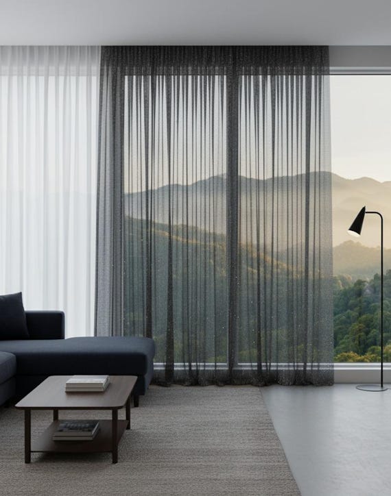 Sheer Curtain Panels for Living Room & Bedroom, Luxury Sparkle Mesh Tulle Fabric, Gold White Brown Metallic Sheer Filet Net