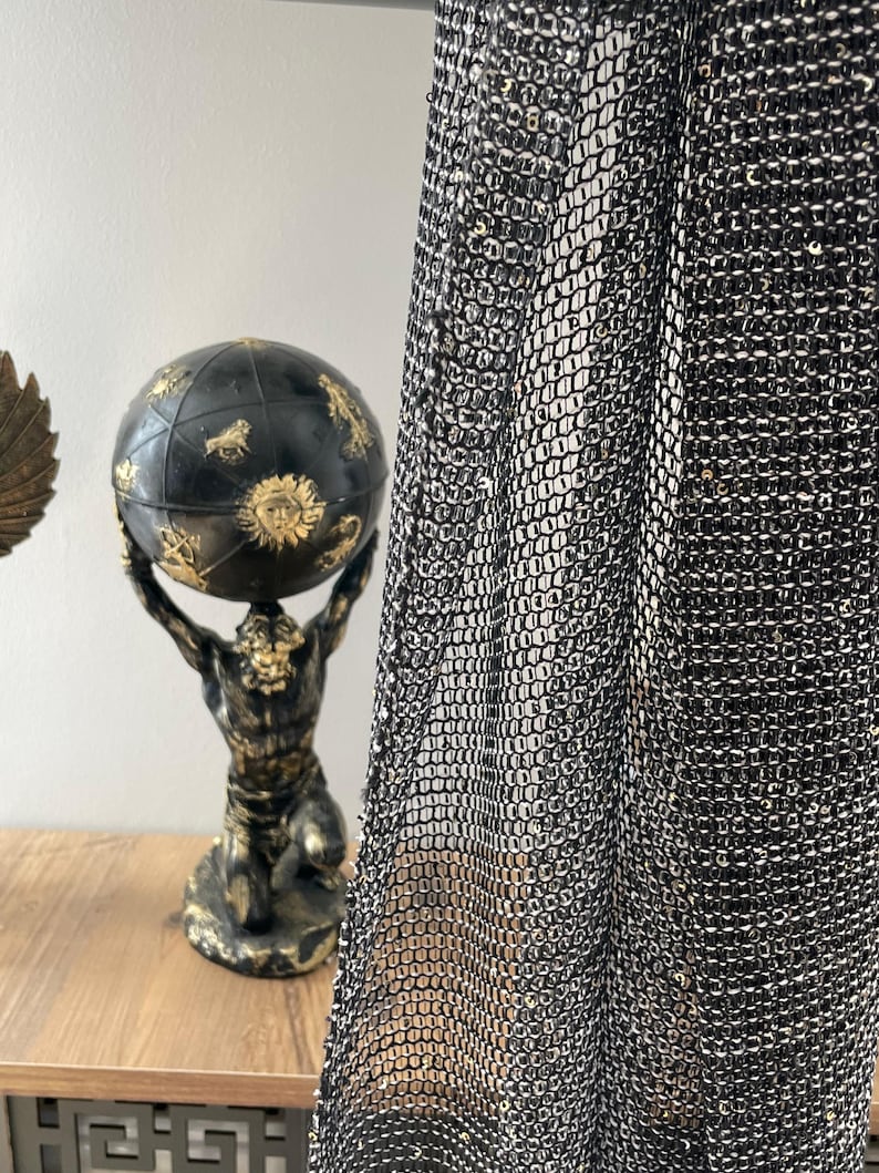 Sheer Curtain Panels for Living Room & Bedroom, Luxury Sparkle Mesh Tulle Fabric, Gold White Brown Metallic Sheer Filet Net image 9