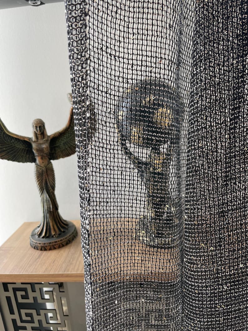 Sheer Curtain Panels for Living Room & Bedroom, Luxury Sparkle Mesh Tulle Fabric, Gold White Brown Metallic Sheer Filet Net image 5