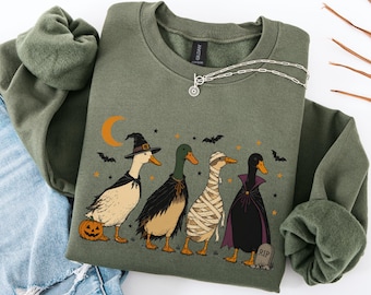 Halloween Ducks Sweatshirt Halloween Goose Sweater Spooky Season Tee Retro Monster Duck Cute Fall Duck Lover Gift silly goose Pullover