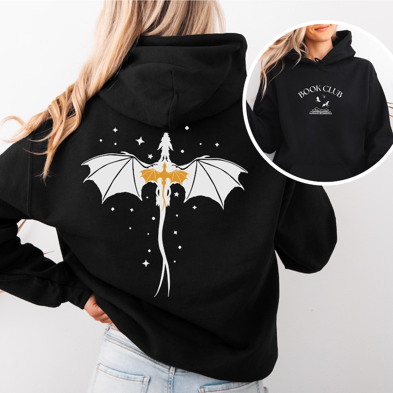 Dragon Sweatshirt Tairn Back Tattoo Fantasy book Sweater bookish Fantasy book merch dragons moon stars imagen 3