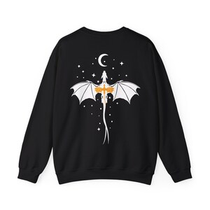 Dragon Sweatshirt Tairn Back Tattoo Fantasy book Sweater bookish Fantasy book merch dragons moon stars Black
