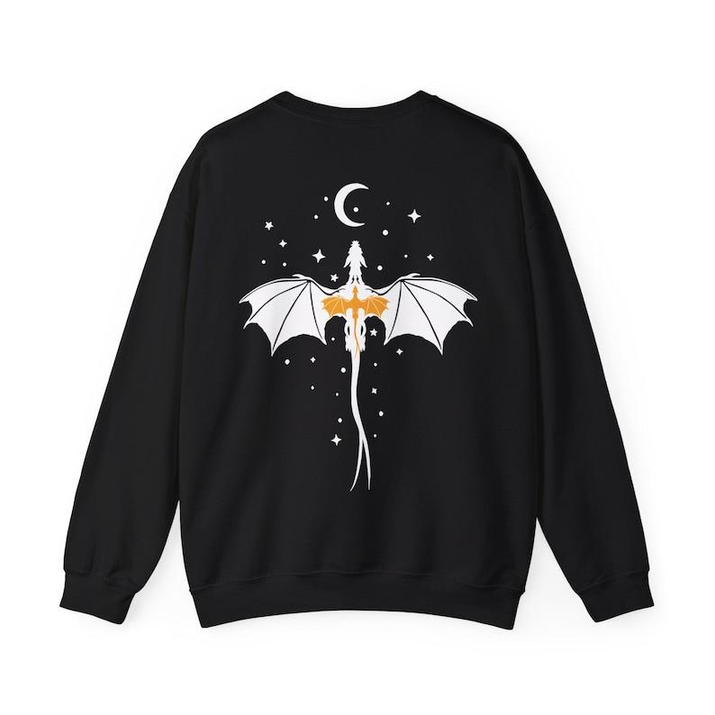 Dragon Sweatshirt Tairn Back Tattoo Fantasy book Sweater bookish Fantasy book merch dragons moon stars Black