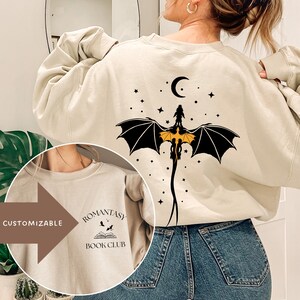 Dragon Sweatshirt Tairn Back Tattoo Fantasy book Sweater bookish Fantasy book merch dragons moon stars imagen 2