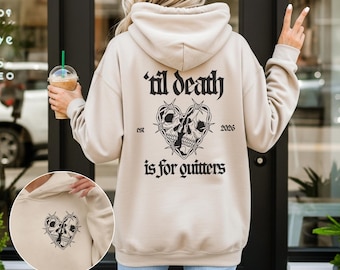 Til Death is for quitters Hoodie Skeleton Bride Groom Gothic Wedding Sweater Skull Anniversary Halloween Newlywed Gift Matching Couple Shirt