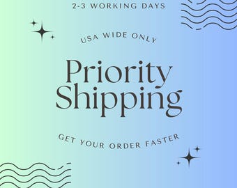 May include: A square graphic with a gradient background transitioning from light green to blue. It features dark text reading 2-3 WORKING DAYS, USA WIDE ONLY, Priority Shipping, and GET YOUR ORDER FASTER, accented by black star and wave icons.