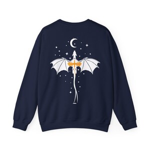 Dragon Sweatshirt Tairn Back Tattoo Fantasy book Sweater bookish Fantasy book merch dragons moon stars Navy