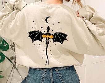 Tairn Dragon Sweatshirt Tairn Back Tattoo Fantasy book Sweater bookish Riorson book merch dragons moon stars