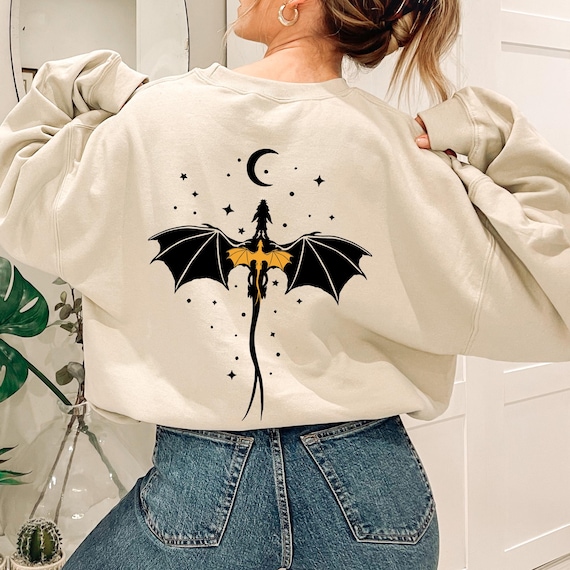 Dragon Sweatshirt Tairn Back Tattoo Fantasy book Sweater bookish Fantasy book merch dragons moon stars