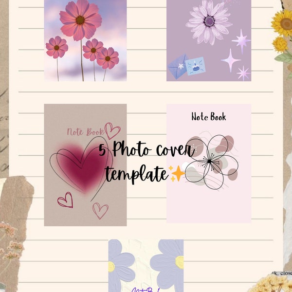 5 Template cover note book Canva Editable Notes Journal Cover | Planner Cover | Printable Covers | Notebook Cover Canva Template | Composit