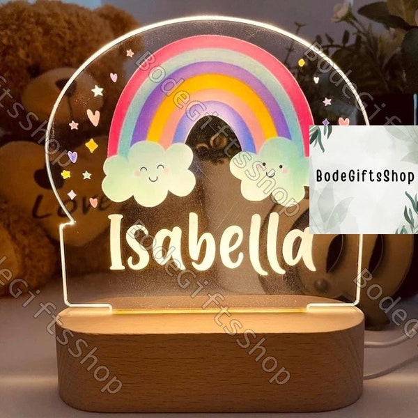 Aangepaste naam Rainbow nachtlampje, pasgeboren geschenken, aangepaste baby nachtlampje, kinderbedlampje, regenboog nachtlampje voor kinderen