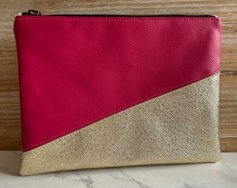 ETOILE Avondclutch met ritssluiting, accessoiretas, make-uptas, handgemaakt met een duo van generfd imitatieleer en katoenen voering