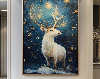 大きな鹿の油絵、野生動物のリビングルームのためのオリジナルヘラジカ