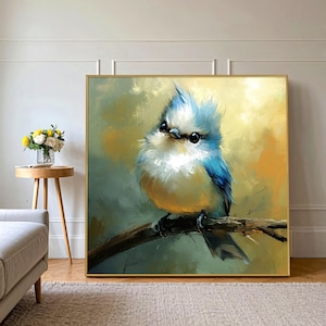 Blue Bird Painting Tufted Wall Art, Tufted Titmouse Bird Painting Original, Tufted Art Cute Wall Decor, Titmouse Painting Blue Art Bird Gift