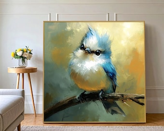 Blue Bird Painting Tufted Wall Art, Tufted Titmouse Bird Painting Original, Tufted Art Cute Wall Decor, Titmouse Painting Blue Art Bird Gift