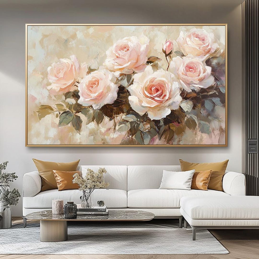 大きな3Dピンクのバラの油絵：ヴィンテージの花束の静物画オリジナル