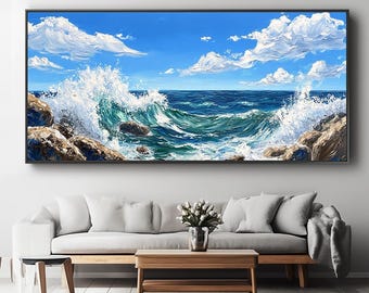Pintura de olas oceánicas 3D texturizadas: lienzo de paisaje marino para pared