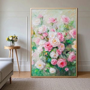 Floral Oil Painting on Canvas, Rose Impasto Art, Modern Home Decor