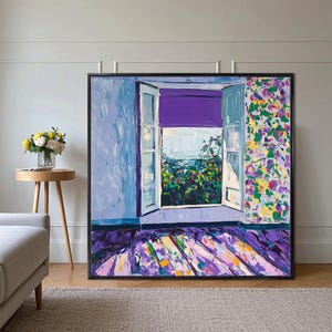 Floral Window View Oil Painting: Impressionist Landscape Art