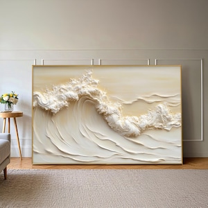 Abstract Ocean Wave Oil Painting: Coastal Living Room Wall Art
