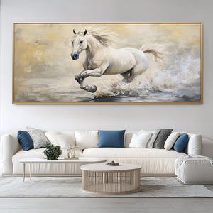 White Horse Oil Painting Modern Textured Horse Canvas 3D Horse Art Galloping White Horse Running Horse Textured Painting Artwork Horse Gift
