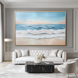 Textured Ocean Wave Painting: Large Coastal Seascape Canvas Art