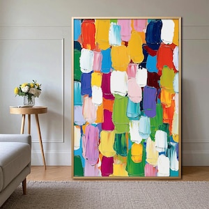 Messer Kunst auf Leinwand, Original Impasto Technik, Dimensionale Farbblöcke, Abstrakte Wanddekor Moderne Hauptfunktion, Gerahmtes Abstraktes Kunst Geschenk