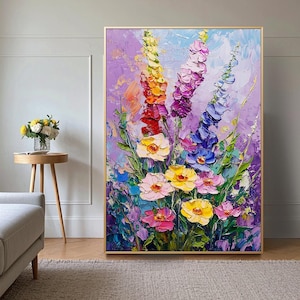 Textured 3D Floral Painting: Large Abstract Wildflower Canvas Art