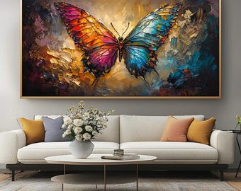 Abstract Butterfly Oil Painting on Canvas: Colorful Texture Art