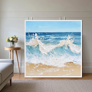 Handmade Ocean Waves Painting on Canvas: Coastal Seascape Wall Decor