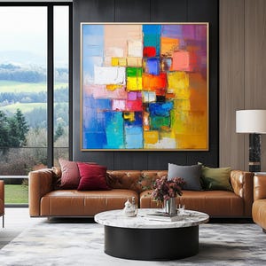 Pastose Kunst auf Leinwand, Bunte Abstrakte Originale Messertechnik, Bold Texture Creation, Gerahmtes Abstraktes Dekor, Gerahmtes Abstraktes Dekor, Geschenk
