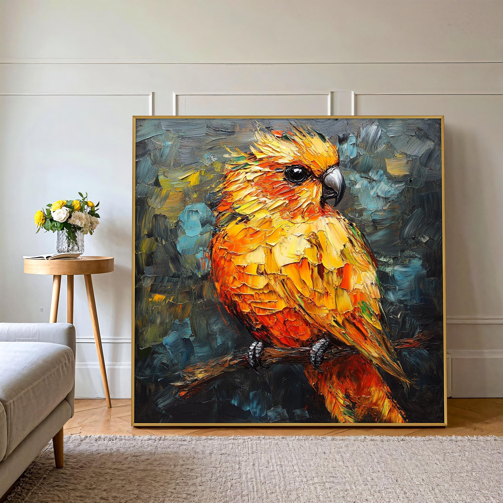Yellow Parrot Art，Parrot Oil Painting ,Parrot Wall Painting Art，Macaw Parrot Canvas，Large Original Paintings Birds，Parrot Decor ,Parrot Gift