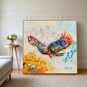 Turkey Painting Original Canvas, Colorful Bird Oil Painting, Miniature Bird Art, Animal Framed Paintings, Bird Paintings Wall Art, Bird Gift