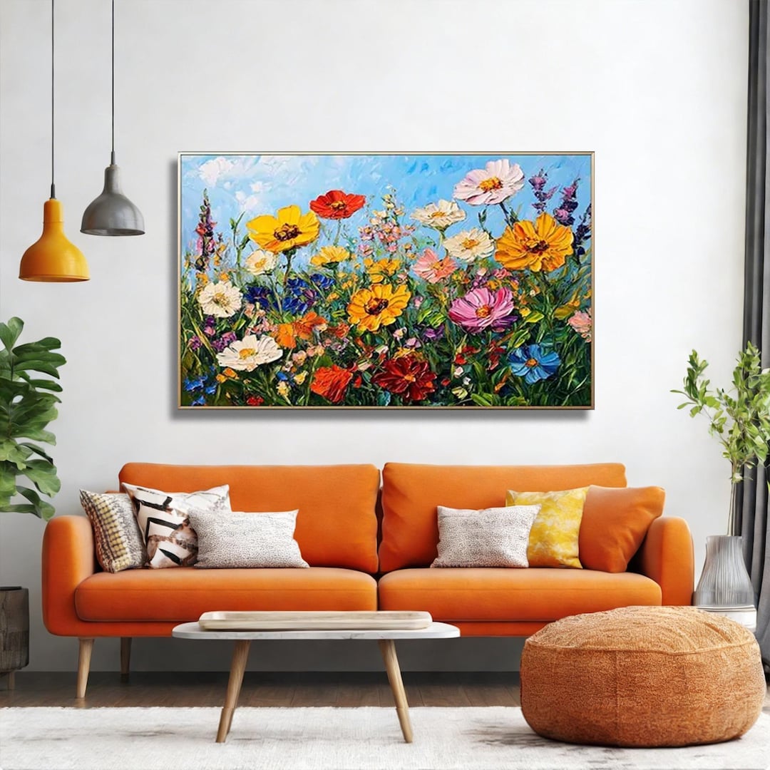 Textured Floral Oil Painting on Canvas: 3D Wildflower Landscape Art - Etsy