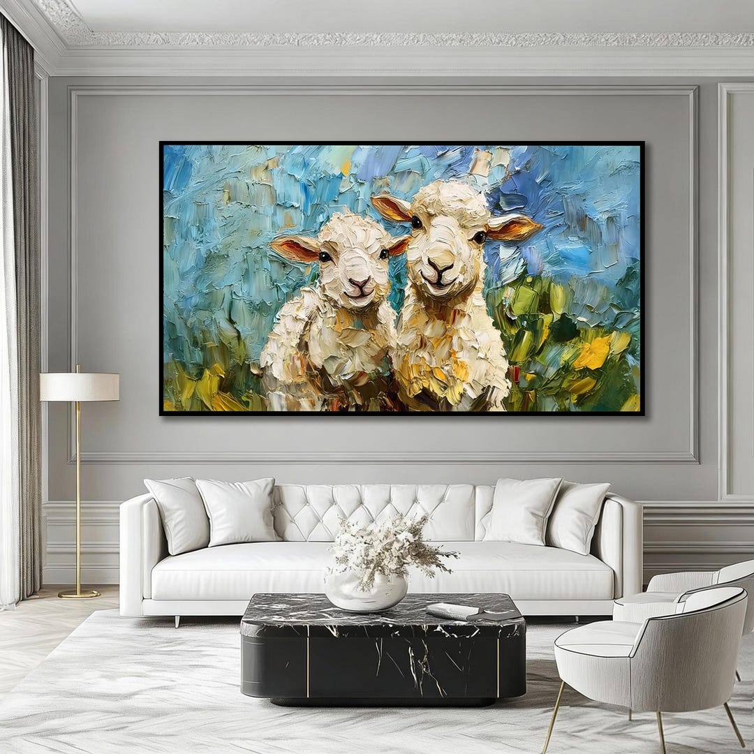 Textured Sheep Oil Painting, Rustic Farmhouse Canvas Wall Art - Etsy