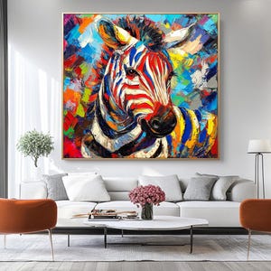 Abstract paardolieverfschilderij op canvas: kleurrijke muurkunst woonkamer