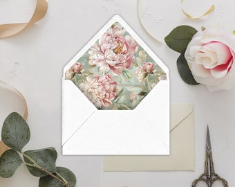 Peony Flowers Envelope Liner Template, Envelope Liner, Printable Wedding, Wedding, Floral Envelope Liner, Liner Template 12