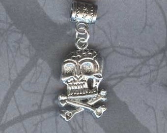 Silver Biker Skull Lrg Hole Bead Fits All European  Add a Bead Charm Bracelet Jewelry Pnd-Ip04