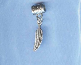 Silver Classic Indian Eagle Feather Lrg Hole / Big Hole Bead Fits All European Add a Bead Charm Bracelet Jewelry PndG36