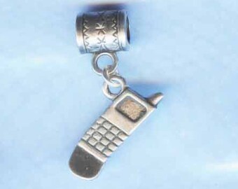 Silver Cell Phone Lrg Hole Bead Fits All European Style Add a Bead Charm Bracelet Jewelry Pnd-G66