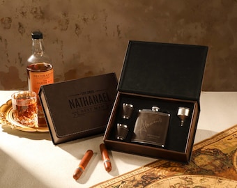 Personalized Groomsmen Flask Set, Custom Engrave Leather Hip Flask, Gift for Him, Best Man Gift, Father's Day Gift, Custom Wedding Gift