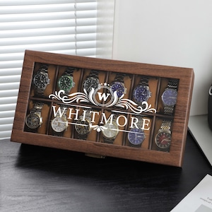 Custom PU Leather Watch Box, 10/12 Slot Wood Texture Leather Watch Case, Groomsmen Gifts, Men Watch Box, Anniversary Gift, Father&#39;s Day Gift