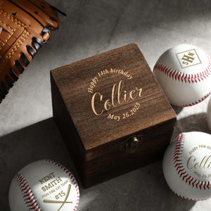 Personalized Baseball with Wooden Box, Baseball Player Gift, Gift for Dad, Custom Engrave Baseball Set, Anniversary Gift, Baseball Lover