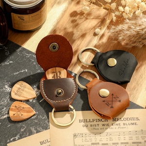 Personalized Leather Guitar Picks Case, Custom Engrave Guitar Pick Case, Gift for Guitarist, Customized Guitar Pick Holder, Music Lover Gift