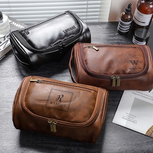 Custom Engrave Leather Wash Bag, Personalized Toiletry Bag for Men, Travel Kits, Men Wash Bag, Gift For Men, Groomsmen Gift, Wedding Gift