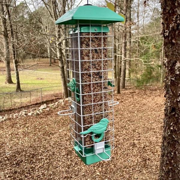 Large 3LB Seed Capacity Metal Squirrel Proof Bird Feeder Hanging Wild Bird Feeder Perches Pole Mount Garden Decor for Finch  Easy-Refill Top