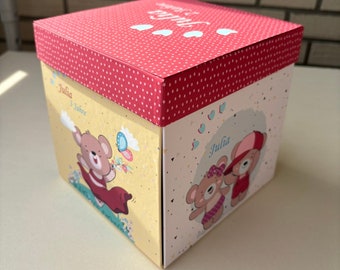 Personalized gift box, explosion box, children's birthday box, birth gift box - pink gift box