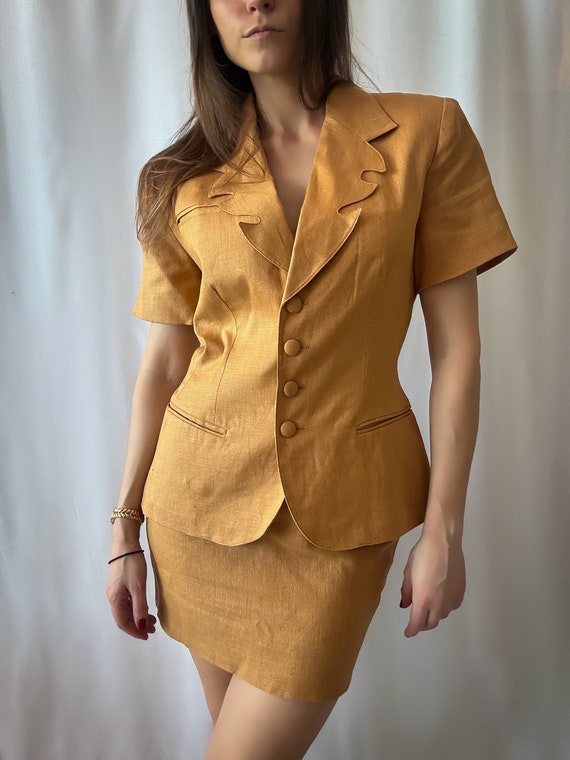 Cacharel, Vintage Cacharel Linen Set - Short-Sleeve Blazer and Skirt Combo from the 90s for wedding