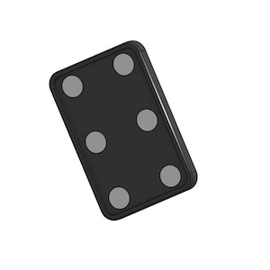 May include: Black rectangular tile with five round gray dots.